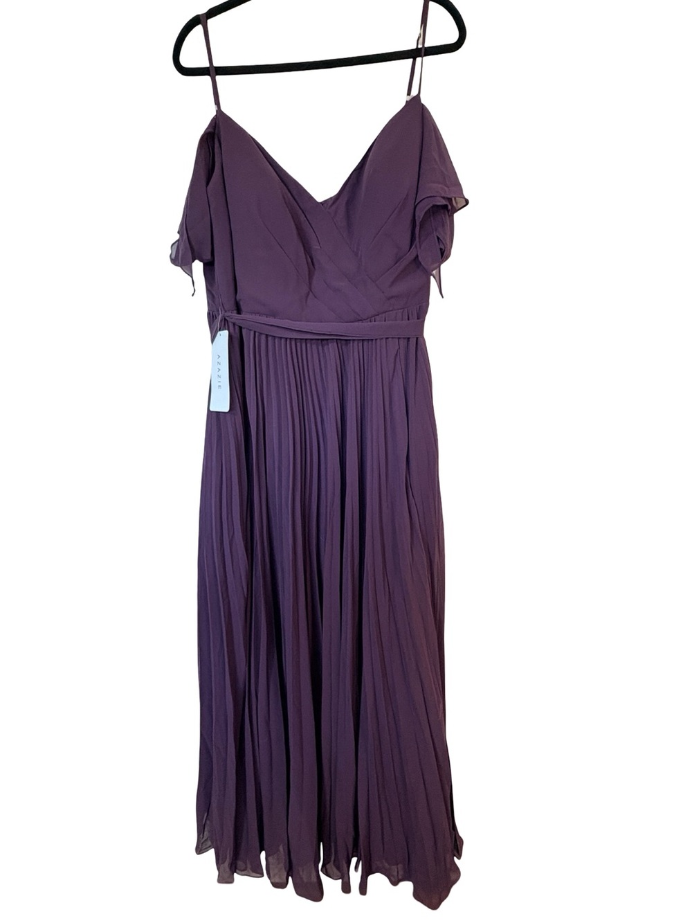 BNWT Azazie Lyney‎ Plum Chiffon Maxi Dress A20 Bridesmaid Formal